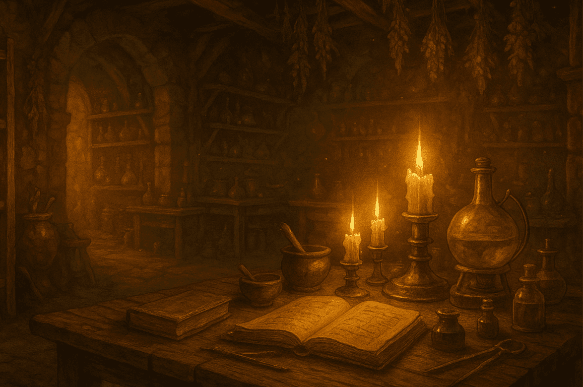 Starý čarodějnický workshop – ilustrační pozadí